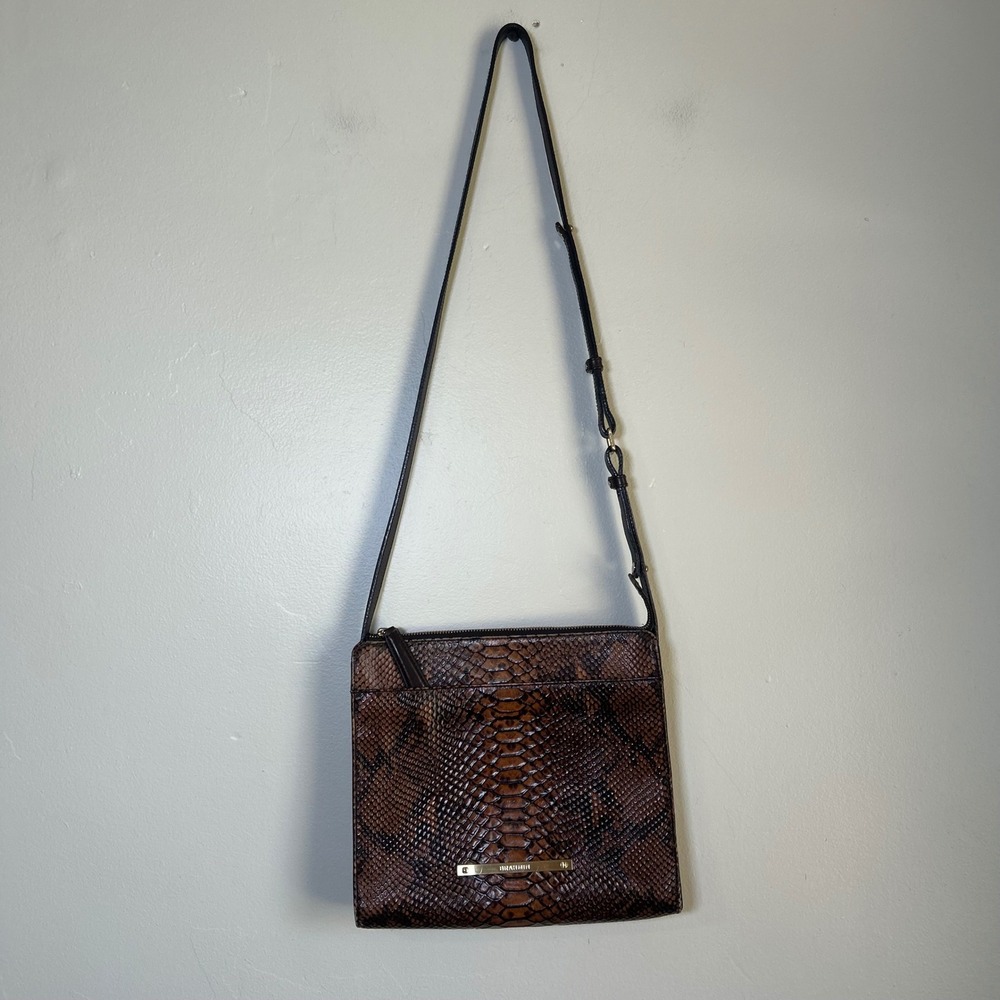 Brahmin Katie Snakeskin Embossed Leather Crossbody Bag Size Medium Brown